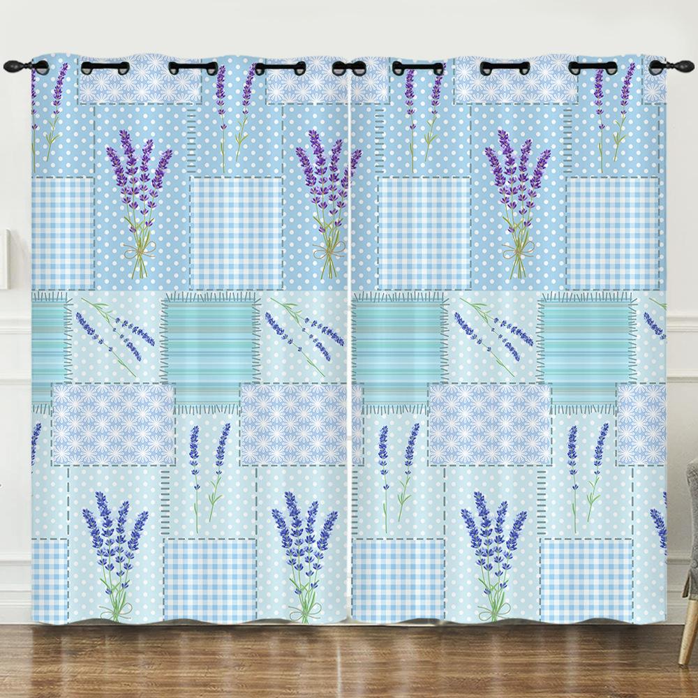 Штора Цветок Фиолетовый Лавандовый Цветок 3D Цифровая Печать Затемняющая Штора На Люверсах