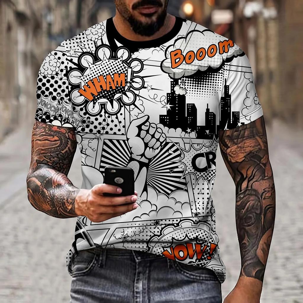 Мужская летняя футболка с короткими рукавами, популярная 3D-печать, персонализированная модная мужская футболка с круглым вырезом и короткими рукавами Harajuku Fash