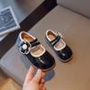 Britain PU Children Glossy Sweet Princess Leather Shoes Soft Round-toe 2024 Side Big Flower Simple Kids Fashion Loafers Non-slip