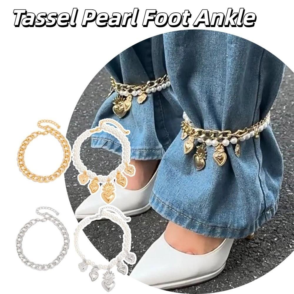 Кисточка Кисточка Жемчуг Стопа Лодыжка Крест Крест Подвеска Джинсовая Цепочка Джинсовая Брошь Аксессуары для одежды
