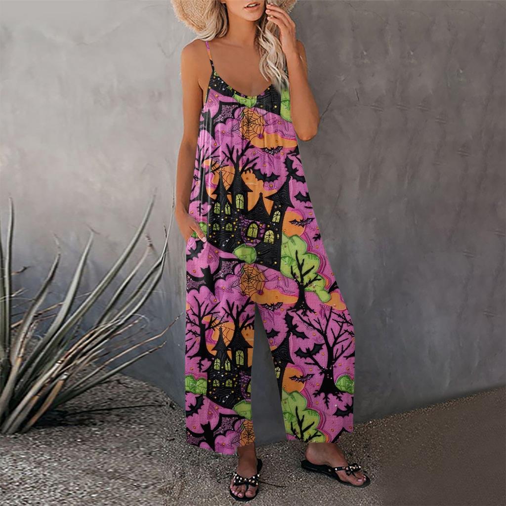 Женский комбинезон с принтом, повседневный свободный комбинезон с регулируемыми подтяжками