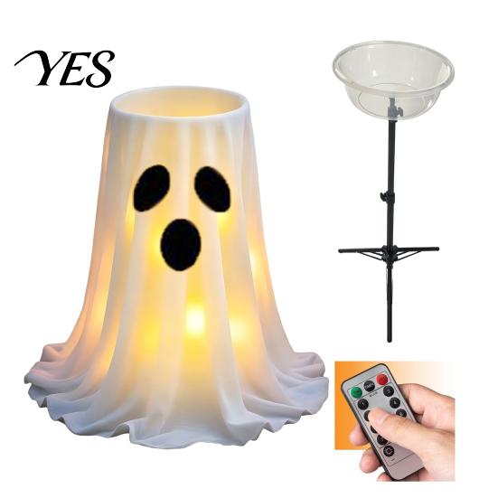 Trick or Treat Candy Table Halloween Decoration with 8-Mode Remote Control LED Light, Ghost Bowl Holder Tripod Stand, Cute for Front Porch Entryway