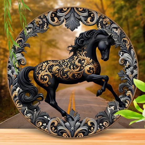 Подвесная вывеска с лошадью Круглая акриловая панель Вывеска Плоская 2D вывеска с лошадью Декоративная вывеска на входную дверь для дома, фермерского дома, для наружного и внутреннего украшения