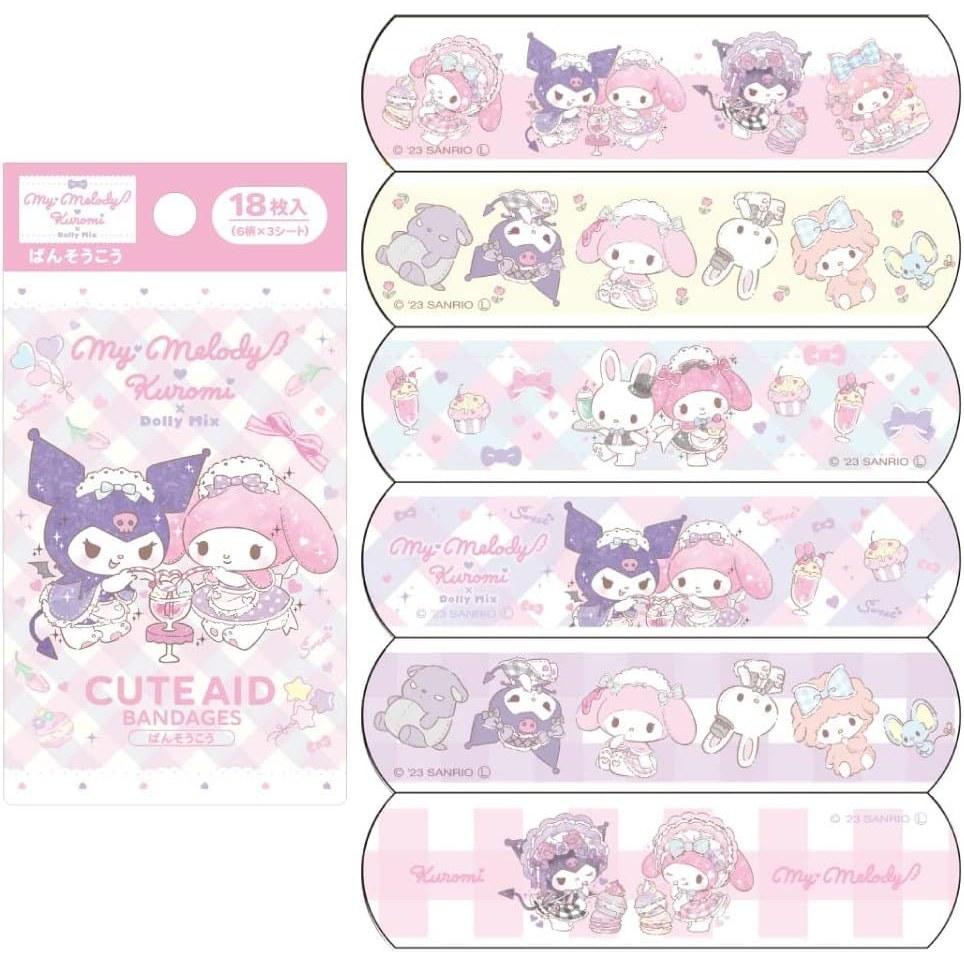 Общие медицинские изделия Бандажи экстренной помощи My Melody Kuromi DollyMix 18 штук (6 дизайнов 3 листа) стандартный размер 1972 мм сделано Япония персонаж дети