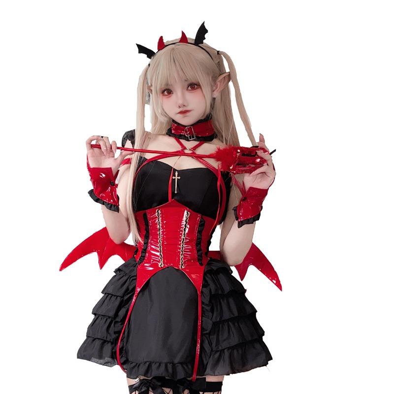 Halloween Costume Adult Diablo Goth Maid Costume Sexy Imp Anime Cosplay Bat Costume