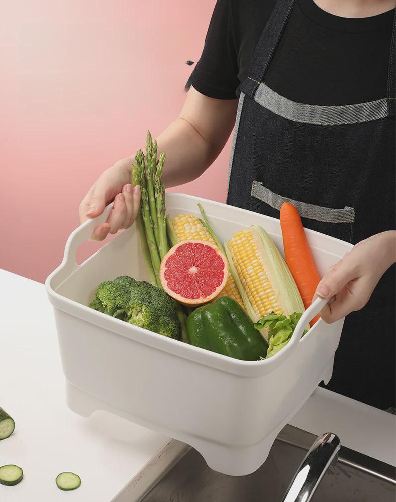 Большая квадратная раковина для воды со сливом в полу, ручкой и большой емкостью для мытья овощей - переносная пластиковая раковина