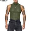Summer Men Turtleneck Sleeveless Racerback Rib Sport Tank Tops T-shirts