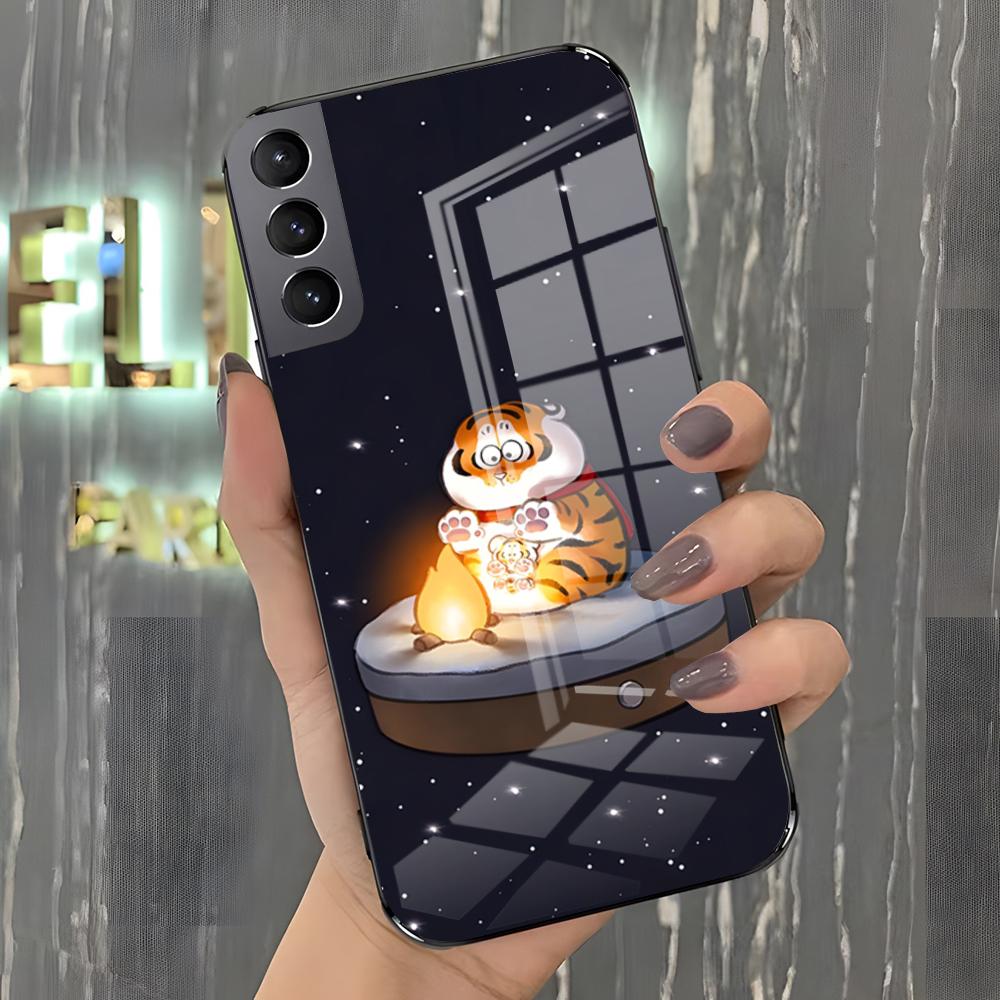 Смешной Толстый Тигр Чехол для Телефона Для Samsung S26 S25 Plus S20 S20 Plus S22 Ultra S23 FE S21 Plus S21 Ultra Стеклянная Крышка