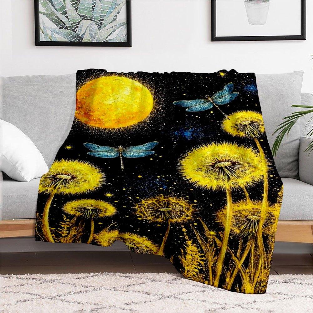"Dandelion Dreams: Celestial Night Art Print"Blanket Flannel Throw Blanket for Sofa, Bed, Travel, Camping, Office, Couch, Chair, And Bed Gif