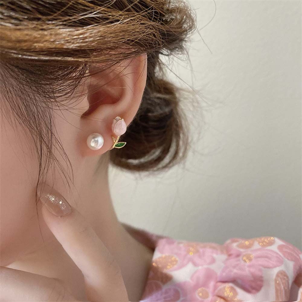 Wedding Party Jewelry Accessories Flower Ear Studs Tulip Earrings Pearl Ear Hook Women Pearl Studs