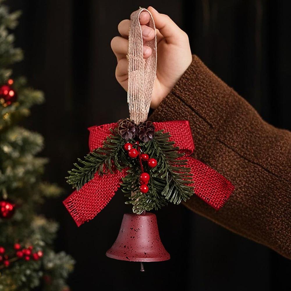 Christmas Bells Bowknot Red Fruit Pine Bough Pinecone Pendant Christmas Tree Jingle Bells Hanging Ornament New Decor