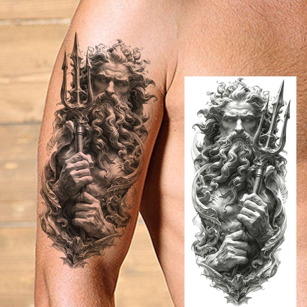1 Sheet Realistic 3D Zeus Lion Warrior Temporary Tattoos For Men Women Adults, Long Lasting Waterproof Temp Fake Tattoo Stickers
