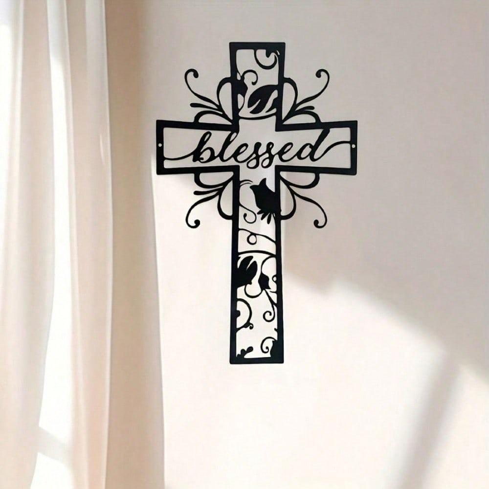 Metal Cross Wall Art Love-Themed Home Decor, Suitable For Home Office Kitchen Outdoor Walls, Valentine's Day New Year Easter Gift