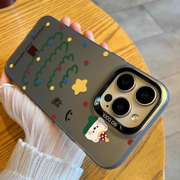 Подходит для чехла на мобильный телефон Apple 11/11pro простой Xiaomi с большим отверстием цветной серебристый Huawei осенне-зимняя матовая линия Рождественская елка