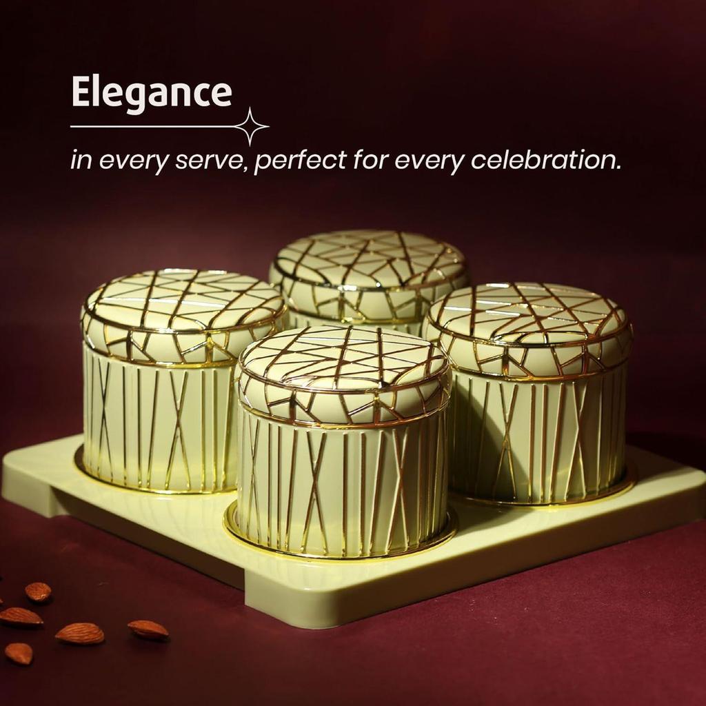 Tray Set - 4 Pieces (450Ml), Lime Green Polypropylene with Luxurious Gold Foil Embellishments Perfect for Diwali Gifting, Premium Food Storage