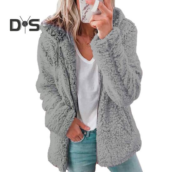 Женская зимняя короткая куртка из флиса Sherpa с капюшоном, кардиган на молнии, теплая повседневная однотонная плюшевая ветрозащитная куртка для осени и зимы