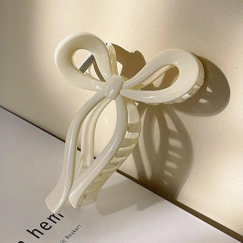 AWAYTR бант с хвостиком, большой коготь, аксессуары для волос в форме краба для женщин, однотонные акриловые заколки с бантом, заколки для волос, заколки для девочек