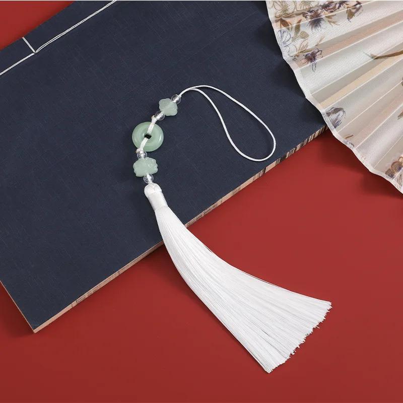 Beautiful Tassels Traditional Imitation Jade Colorful Polyester Tassels Home Decoration Handicraft Folding Fan Ornament