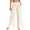 Women's Fashion Solid Color Cotton Hemp Loose Drawstring Pocket Wide Leg Casual Pants