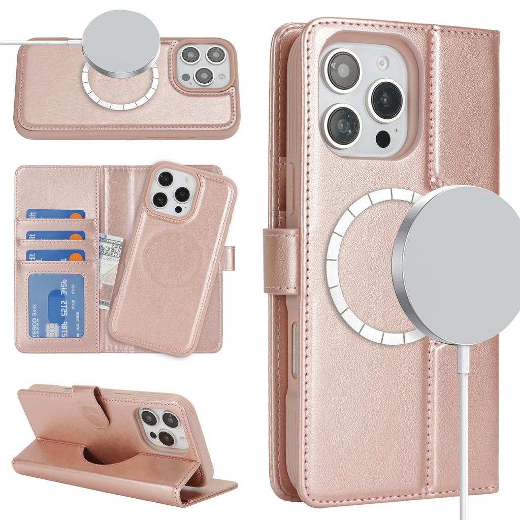 For iPhone 16 Pro Wallet Case Compatible with MagSafe Anti-Drop Detachable PU Leather Phone Cover