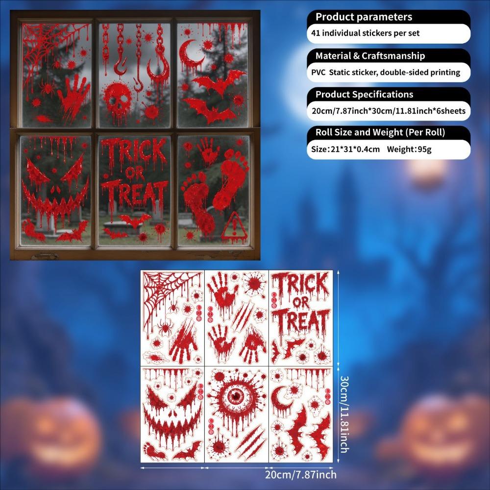 Reusable Halloween Window Stickers Scary Realistic Electrostatic Window Decals Home Decoration