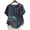 Trendy Ladies' Short Sleeve Top with 11 Colorful Floral Patterns and Round Neck