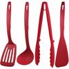 Tsubame-Sanjo Kitchen Utensil Set (4 Pieces): Spatula, Ladle, Tongs, and Spatula, Red, Made In Japan