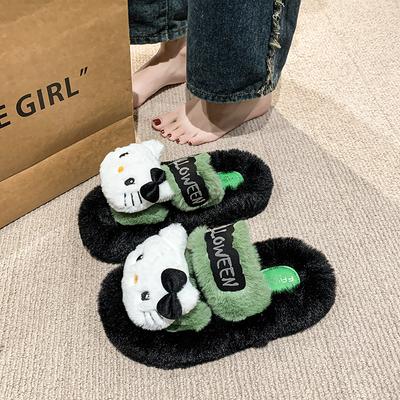 Мультяшные Мао Мао тапочки женские осенне-зимние 2025 новые на толстой подошве хлопковые тапочки в иностранном стиле домашние холодостойкие с помпоном тапочки