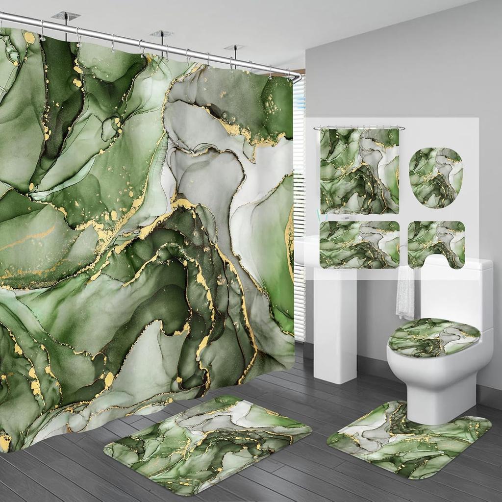 15Stlye 4 шт. Роскошный мраморный набор штор для душа для ванной комнаты Занавеска для ванной комнаты с 12 крючками Нескользящие коврики Крышка для унитаза Коврик Перегородка для ванной комнаты