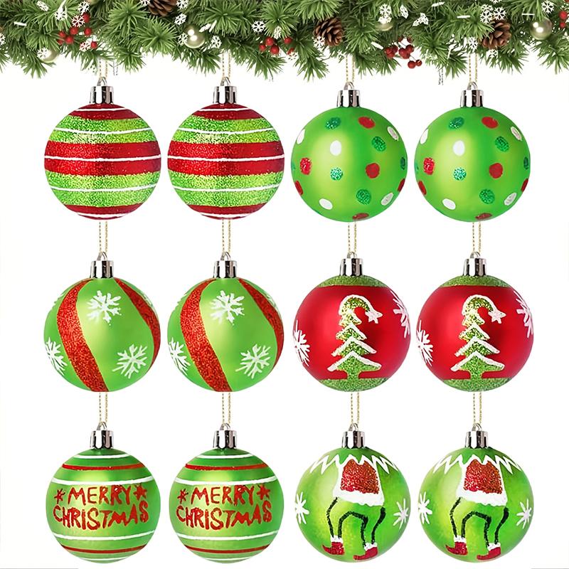 Рождественские подвесные украшения 2025 Блестящий декор для дома и вечеринки Мультяшный узор в горошек Ручная роспись Принадлежности для рождественской елки 12 шт./коробка
