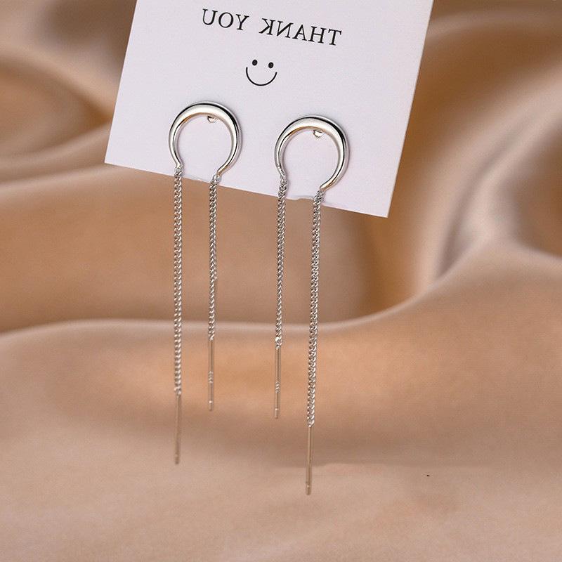 Серебристые серьги-цепочки в форме луны и полумесяца для женщин, длинные серьги с кисточками, висящие сзади, два украшения для ушей