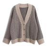 Autumn and Winter New Retro Knitted Cardigan Women's Striped Lazy Style Loose Coat Versatile Outerwear Sweater