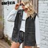 Однотонный принт лето весна с капюшоном женский свободный повседневный топ джинсовый жилет и жилет куртки и пальто