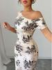 2025 New One-Shoulder High-Waisted Print Slimming Long Dress