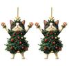 Christmas Cat In Christmas Tree Acrylic Hanging Ornament 2D Flat Car Rearview Mirror Charm Holiday Gifts for Cat Lovers