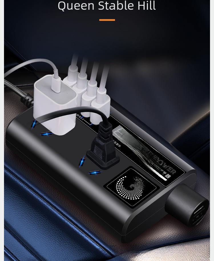 Автомобильный инвертор с двойным напряжением, быстрой зарядкой через USB и цифровым дисплеем (12В/24В до 220В)