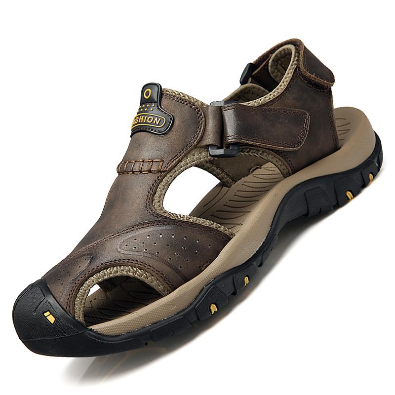 Leather Clog Sandals for Men Summer Outdoor Beach Shoes Casual Hiking Mens Sandals Genuine Leather Gladiator Flat Slippers