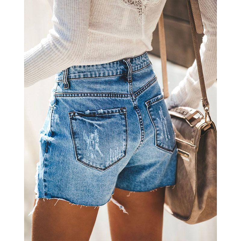 Рваные джинсовые шорты с высокой талией для женщин