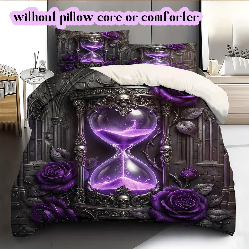 Purple Rose Gothic Pattern Bedding Quilt Set Quilt Cover Pillowcase Home Decoration Birthday Gift (1 * duvet cover + 2 * pillowcase, without core)