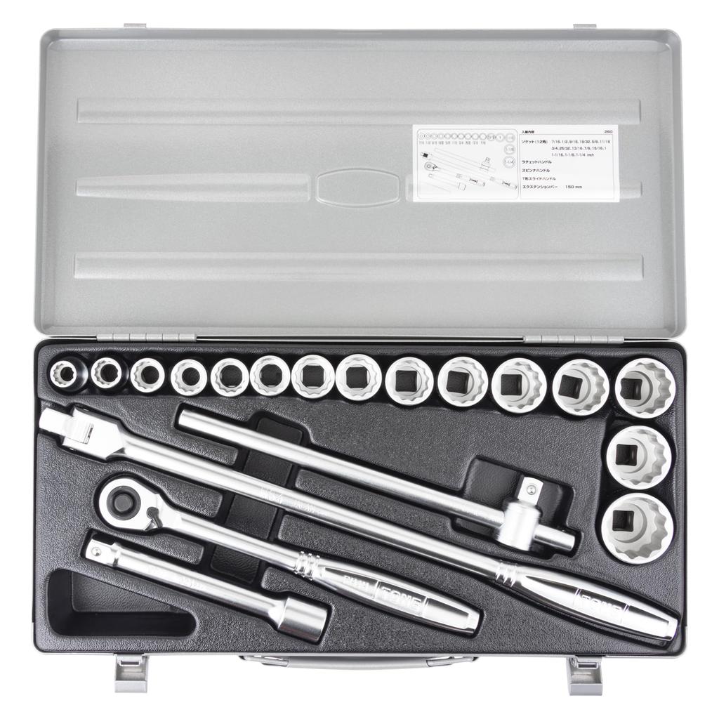 TONE Socket Wrench Set 260 Drive Silver Inch Contents 19 Items 12.7mm (1/2")