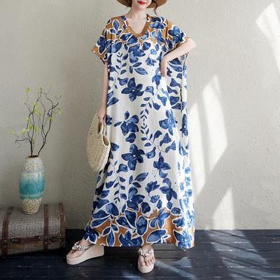Летнее новое платье с V-образным вырезом, цветное, облегающее, богемное, для отпуска, 125 кг, экстра длинное платье