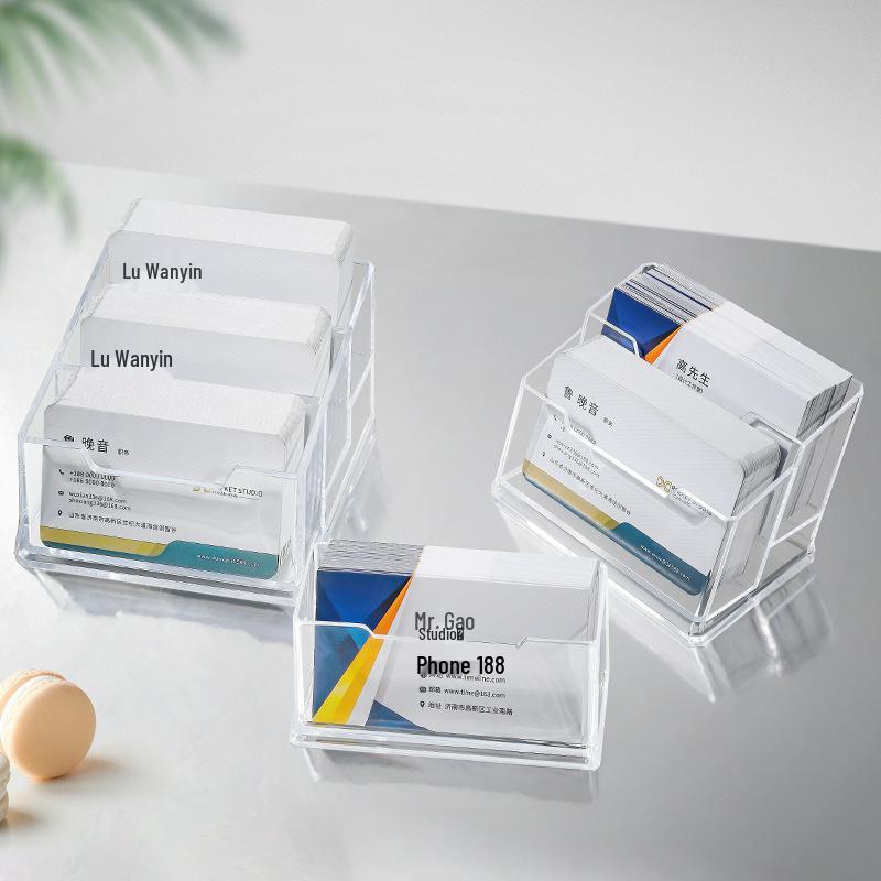 Прозрачный акриловый держатель для визиток, минималистичный многосекционный дизайн с большой вместимостью для хранения на рабочем столе в офисе.