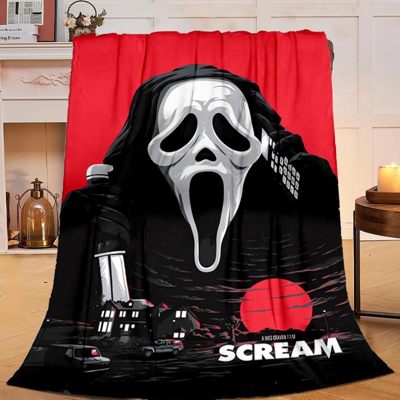 1PC Heartbeat Ghostface Of Horror Flannel Blanket Gift, Suitable for Both Men And Women, Soft Ideal for Beds And Sofa, Birthday Or Christmas Gift