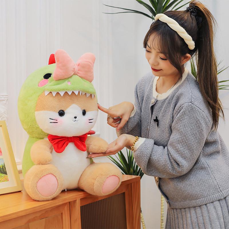 Cat Cute Dinosaur Plush Toys Bow Girl Children Birthday Holiday Gifts Dolls