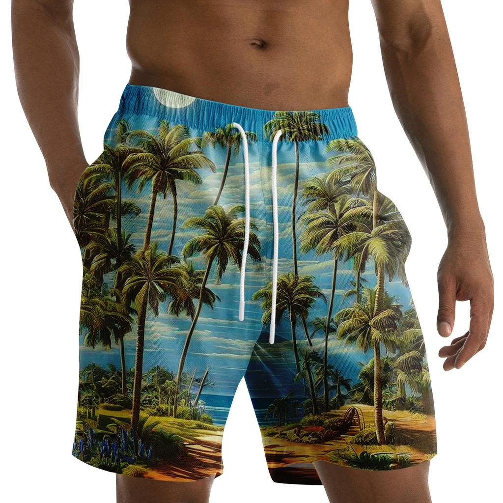 Men's Fashion Printed Strapped Hawaiian Beach Fit Sport Casual Shorts Pants