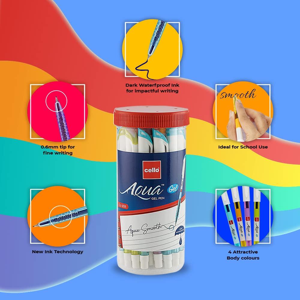 Cello Aqua Blue Gel Pen Set of 1 X 25 Units for Students, Office Use, Smooth Waterproof Writing