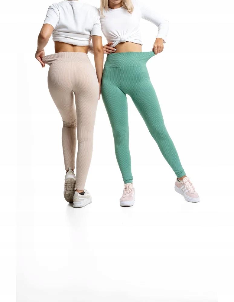 MORAJ Women's High Waist Ribbed Leggings, Fashionable, Sporty, L/XL, Beige