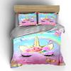 3Pcs Glitter Floral Unicorn Face Duvet Cover Set, Rainbow Pastel Girly Bedding Includes 1 Duvet Cover And 2 Pillowcase, Gift