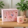 Mug with Lid Spoon Cute Ins Style Cup High Value Ceramic Water Cup Pink Bear Birthday Gift Souvenir