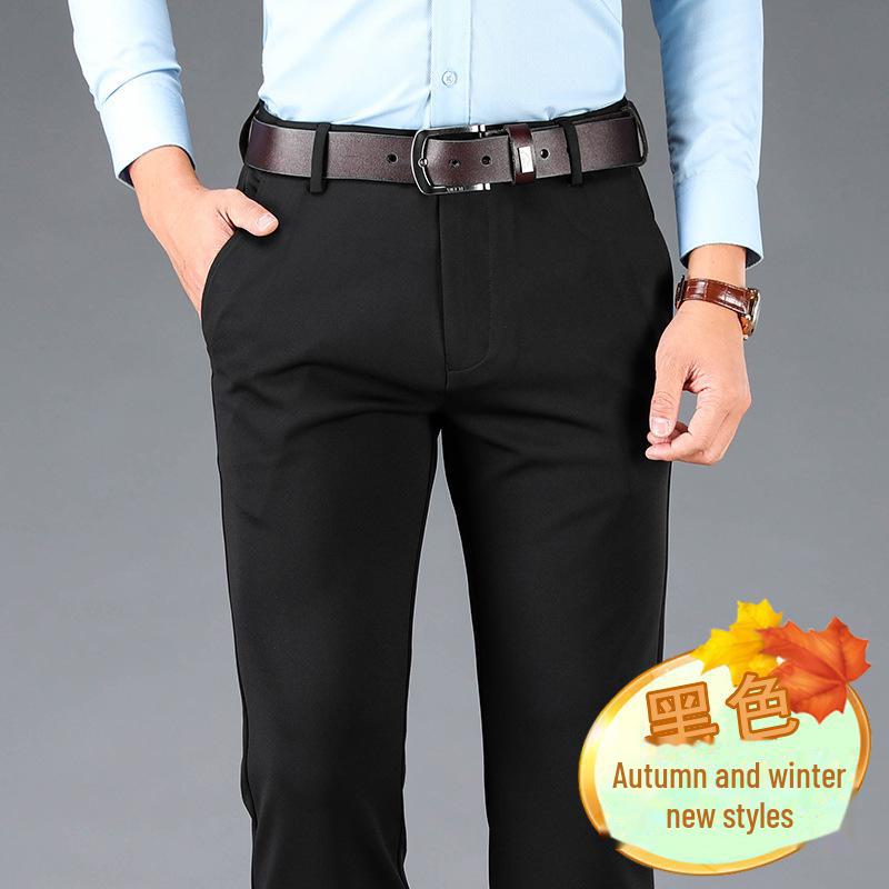 Men's Elastic Knit Straight-Leg Casual Trousers for Spring, Autumn, and Winter